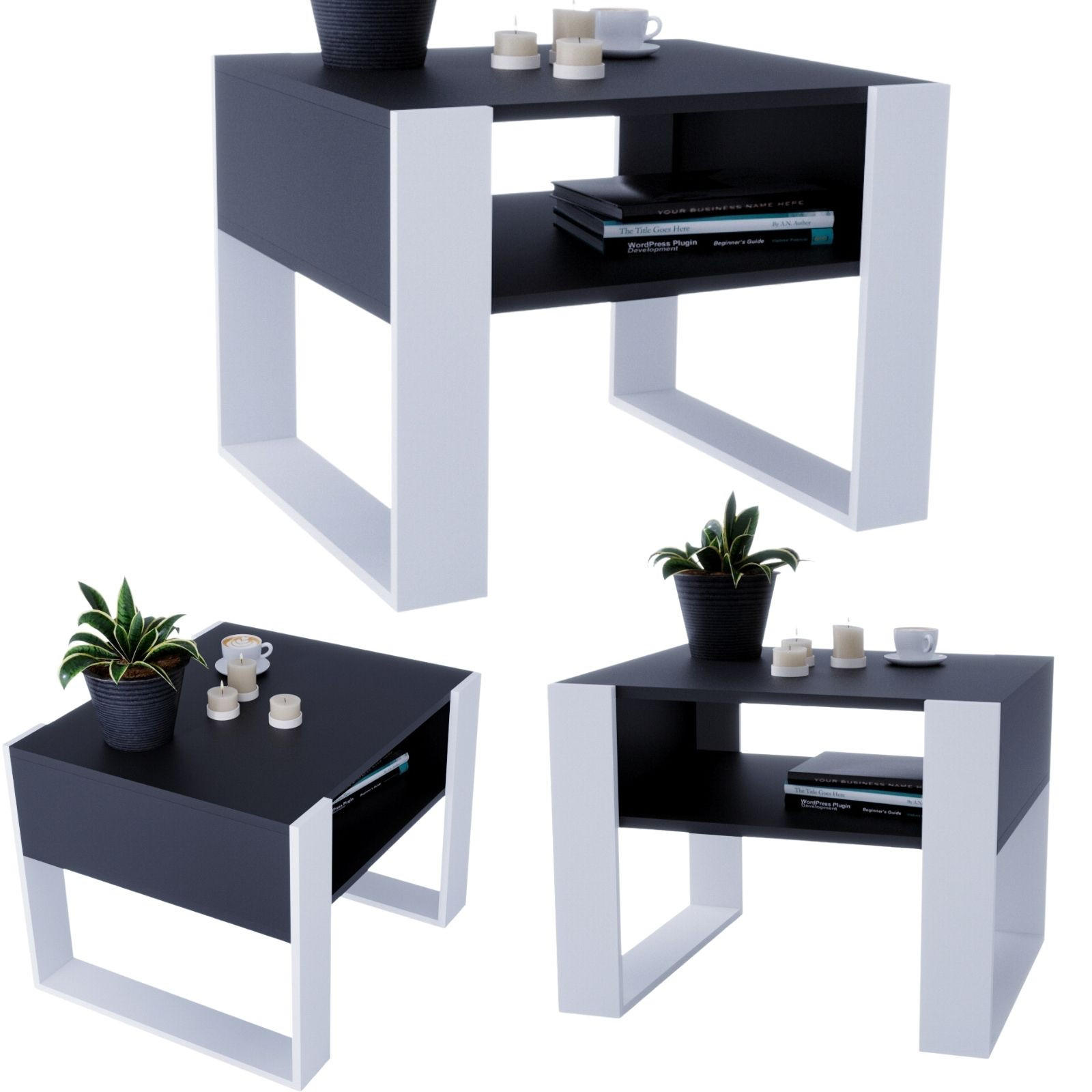 COUCHTISCH Holzwerkstoff rechteckig stabil Schwarz-Weiß 45/53,6/65cm - Schwarz/Weiß, Holzwerkstoff (53.6/65/45cm) - CraftPAK