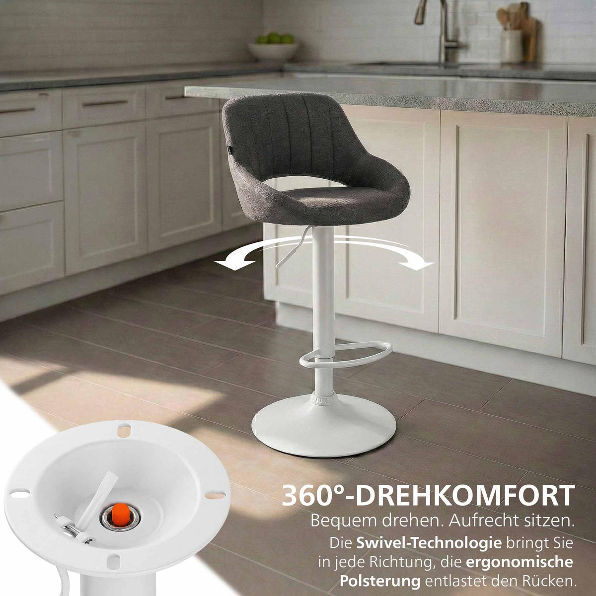 BARHOCKER Stoff dunkelgrau - Dunkelgrau/Weiß, Textil/Metall (47/85/48cm) - CLP