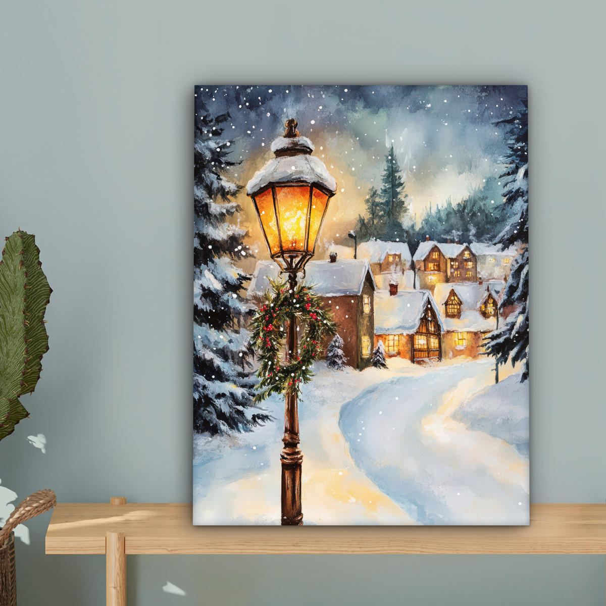 LEINWANDBILD Weihnachtsdorf - Häuser - Schnee - Weihnachten 30x40 cm - Sandfarben, Textil (30/40cm) - MuchoWow