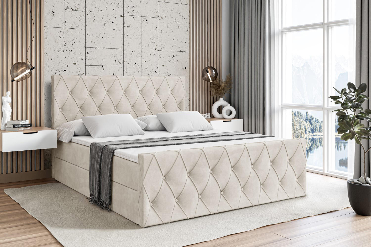 BOXBETT AMAY-Z - 180x200 cm - H3 - Ecru - Beige, Holzwerkstoff (180/200cm) - ALTDECOR
