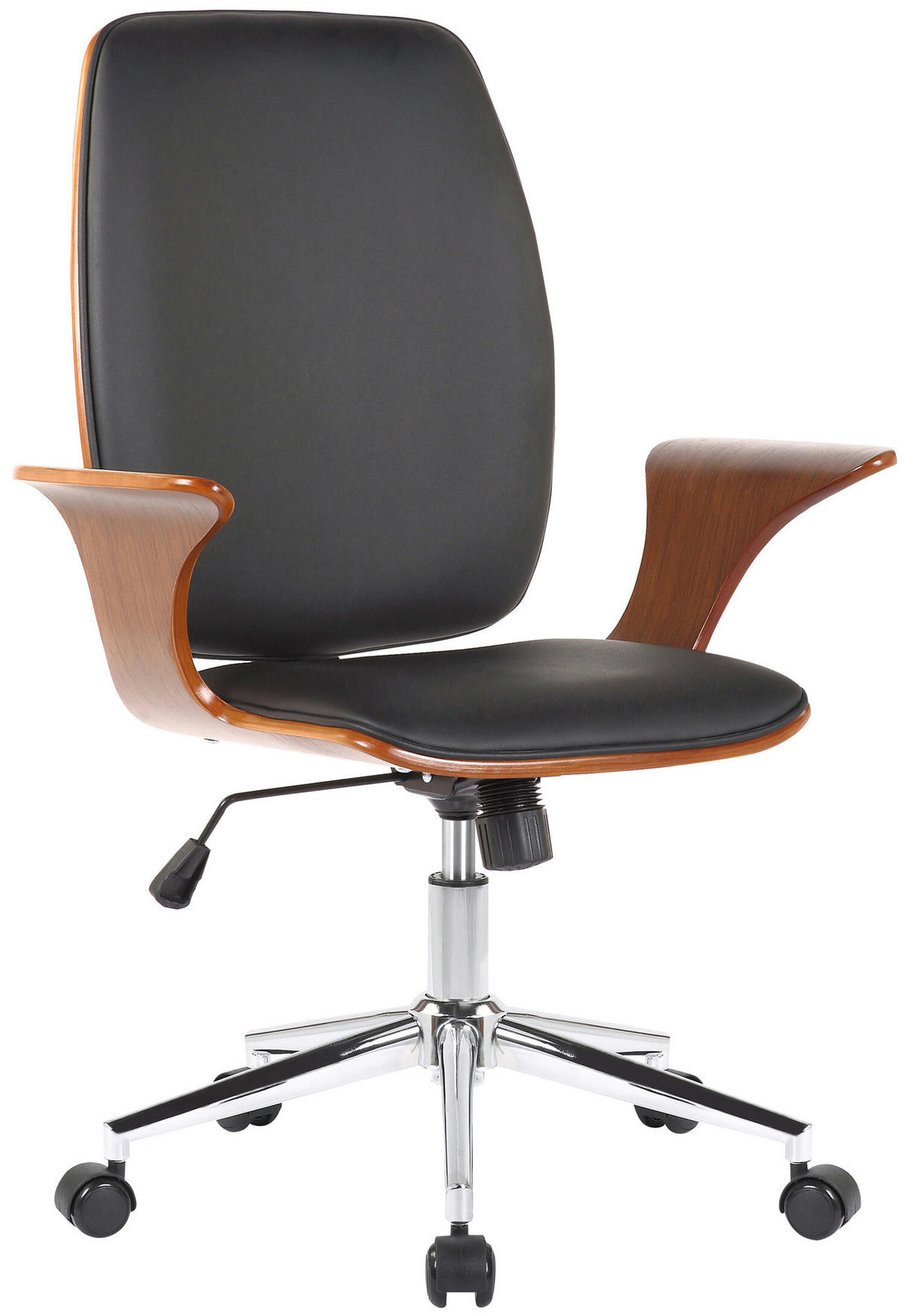 BÜROSTUHL Burton, Kunstleder Walnuss/Schwarz - Schwarz, Textil/Metall (67/101/68cm) - TPFLiving