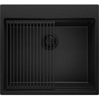 SPÜLBECKEN Oslo Max, 2-er set Alles Schwarz 58/53 cm 1 Becken + Ablauf-Set + Aufrollbare Abtropffläche ab 60er Unterschrank - Schwarz, Kunststoff (58/20/53cm) - Primagran