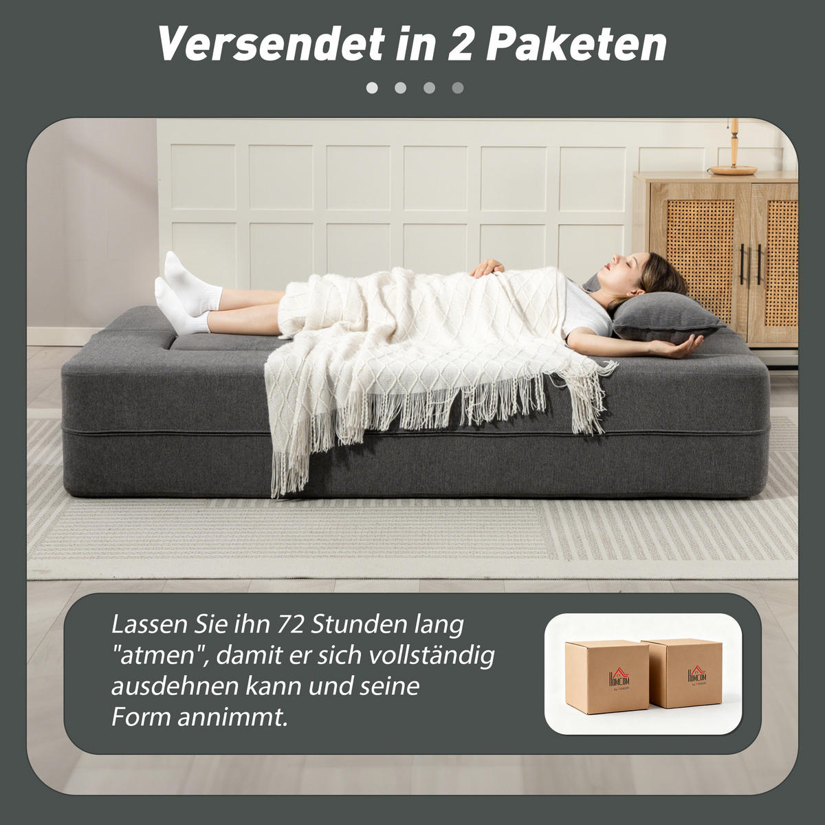 SCHLAFSOFA 2-Sitzer DE-08237 aus Schaumstoff, breite Armlehnen, Grau - Grau, Textil (203/75/95cm) - ComfortXL