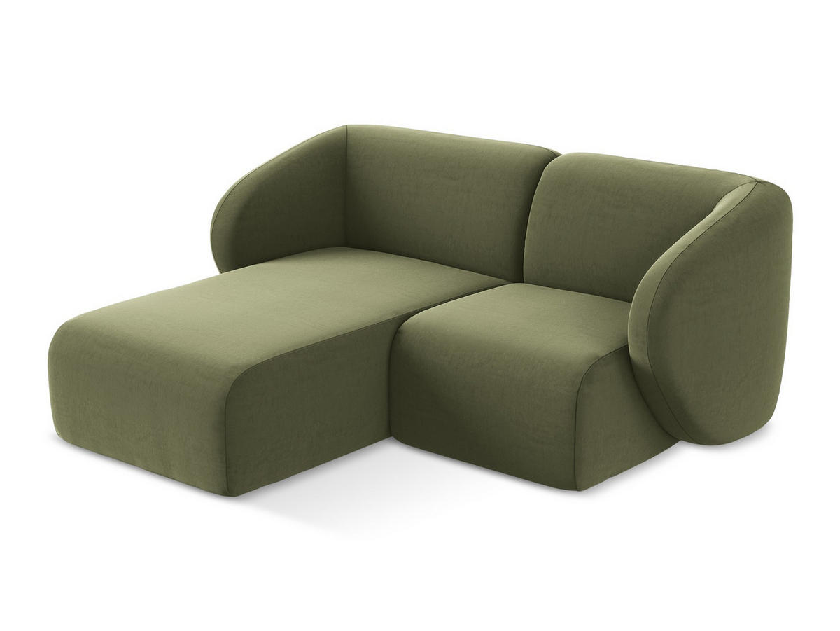 ECKSOFA Links Samt Stoff Grün - Schwarz/Olivgrün, Holzwerkstoff/Kunststoff (178/166cm) - Makamii