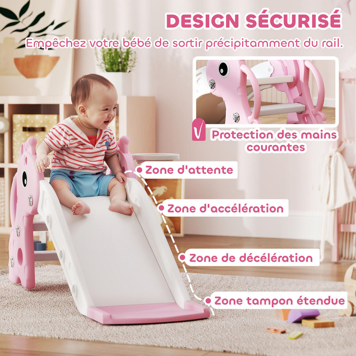 KINDERRUTSCHE DE-17980 3-in-1 mit Korb, Kletternetz & Ball Rosa - Pink, Kunststoff (51.5/52/106cm) - ComfortXL