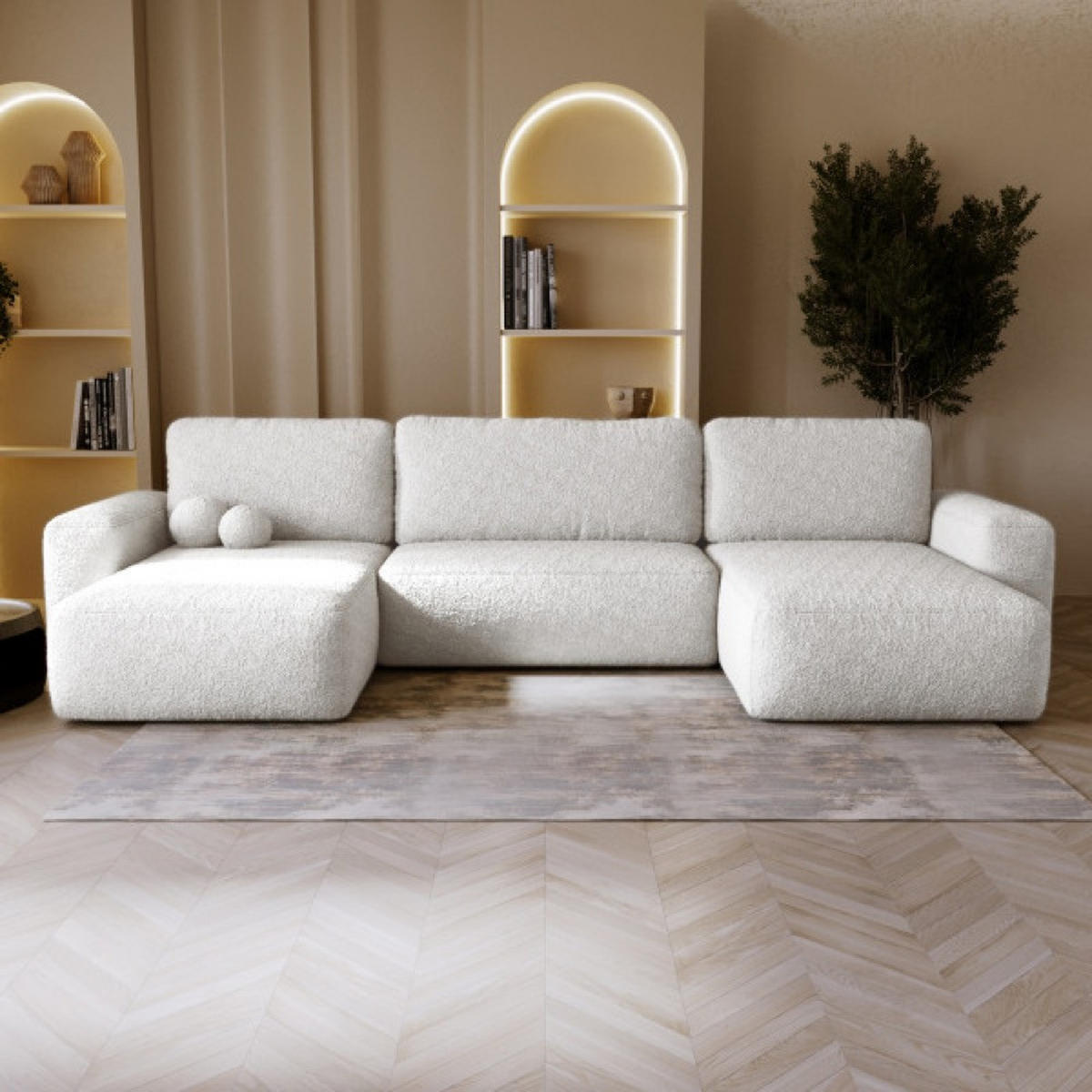 ECKSOFA Weiß U ILO Mit Bettkasten Und Schlaffunktion - Weiß, Textil (374/177cm) - Sepro Meble
