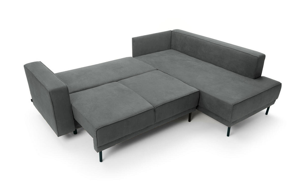 ECKSOFA Rodario Dunkelgrau Velours - Dunkelgrau/Schwarz, Textil/Metall (247/187cm) - Selsey