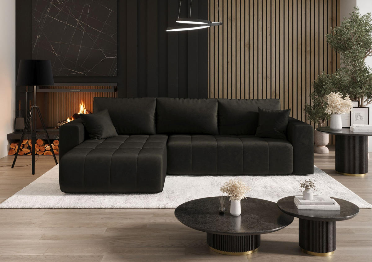 ECKSOFA mit Schlaffunktion MILO L Monolith 95 Links - Schwarz, Textil (280/175cm) - Bedante