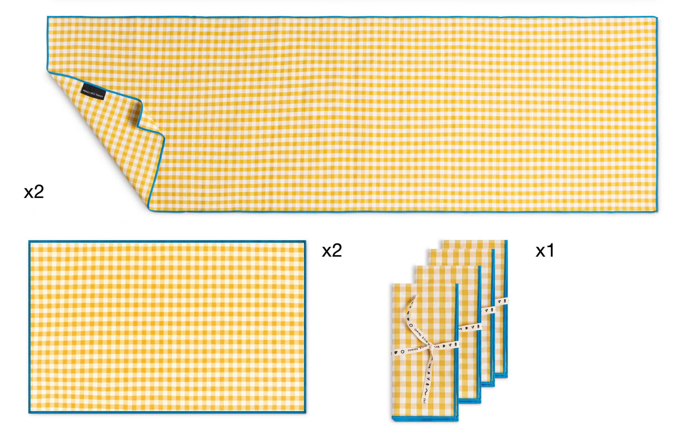 TISCHET 8-teilig, Baumwolle und PES (Polyester), gelb und blau SET FESTON - Gelb, Textil (40/130cm) - RNT By Really Nice Things