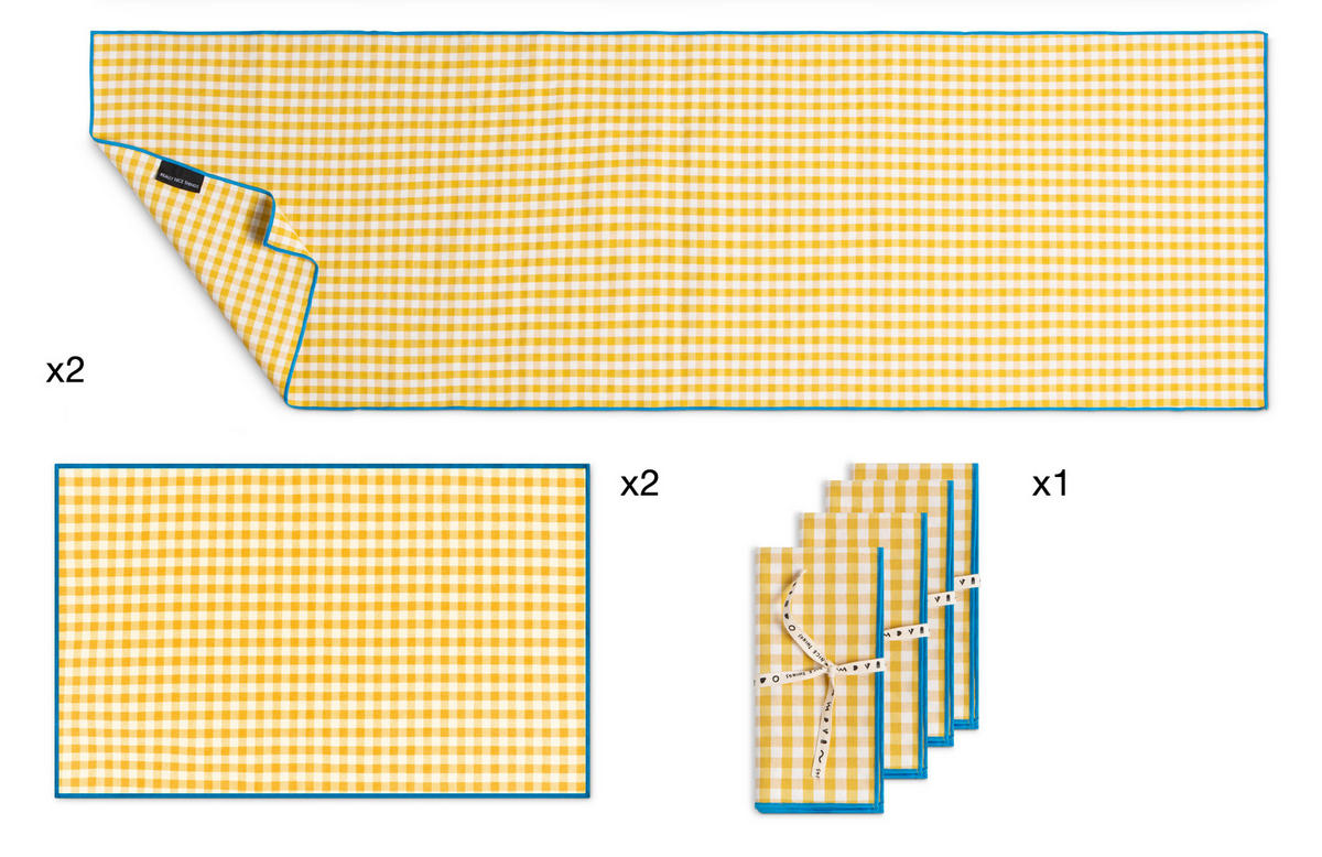 TISCHET 8-teilig, Baumwolle und PES (Polyester), gelb und blau SET FESTON - Gelb, Textil (40/130cm) - RNT By Really Nice Things
