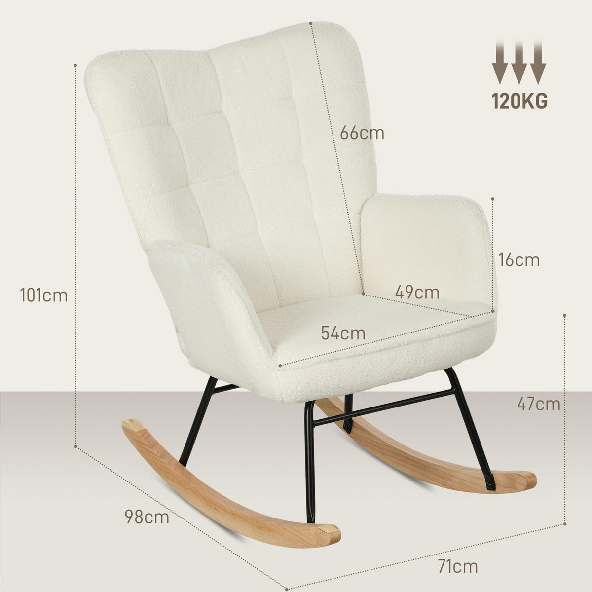 SCHAUKELSTUHL 71/98/101 cm Weiß Wollstoff - Weiß, Textil (98/101/71cm) - Oxeza