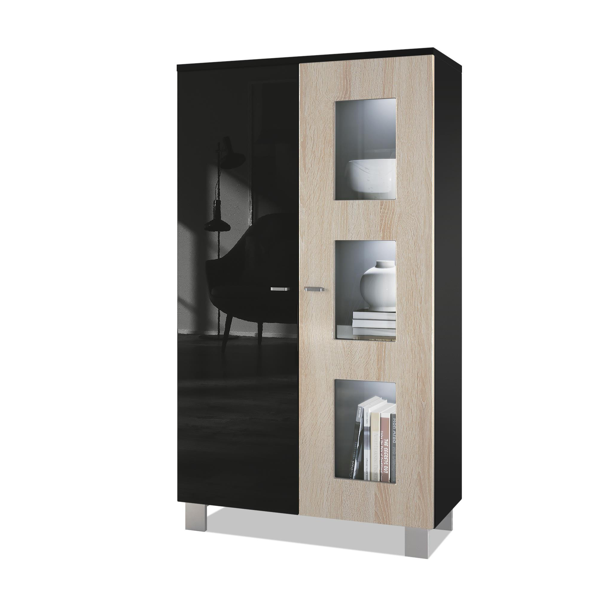 VITRINE Denjo Tür in Eiche sägerau - Eiche San Remo, Holzwerkstoff (71/129/35cm) - Vladon