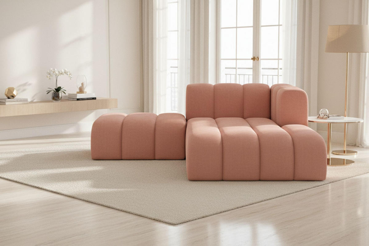 CHAISELONGUE Mit Hocker Grand, Veloursstoff Salvador, Rosa, Rechts - Rosa, Holz (204/179cm) - Kaiser Möbel