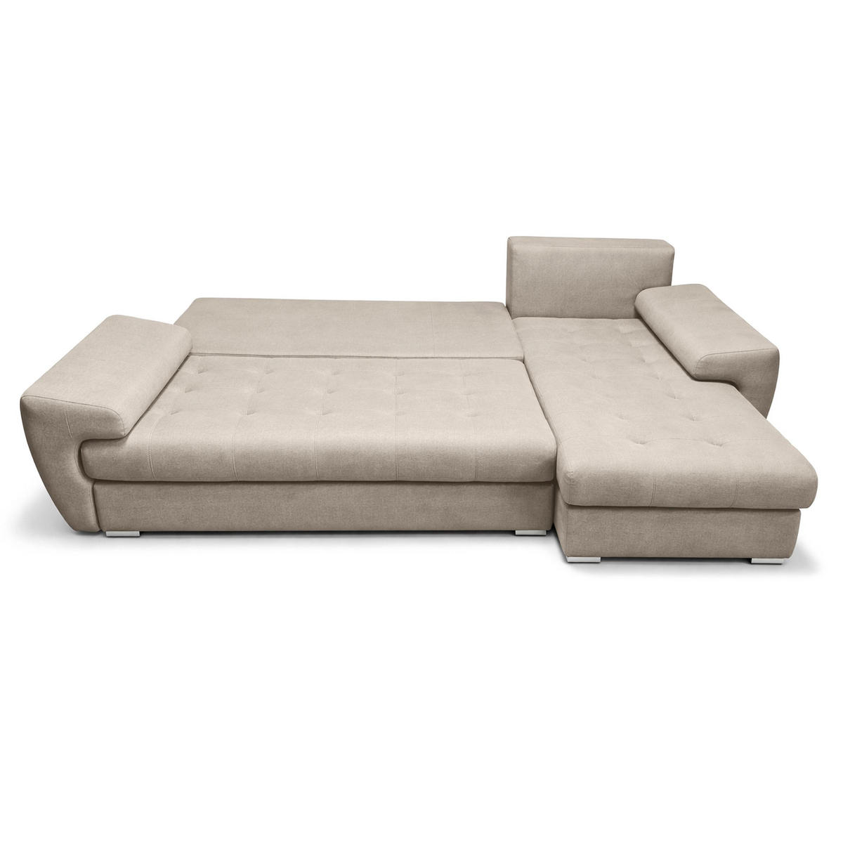 ECKSOFA L Form Manisa Beige 234/145/83 cm Rechts mit Schlaffunktion - Beige/Silberfarben, Kunststoff/Textil (234/145cm) - AX Living