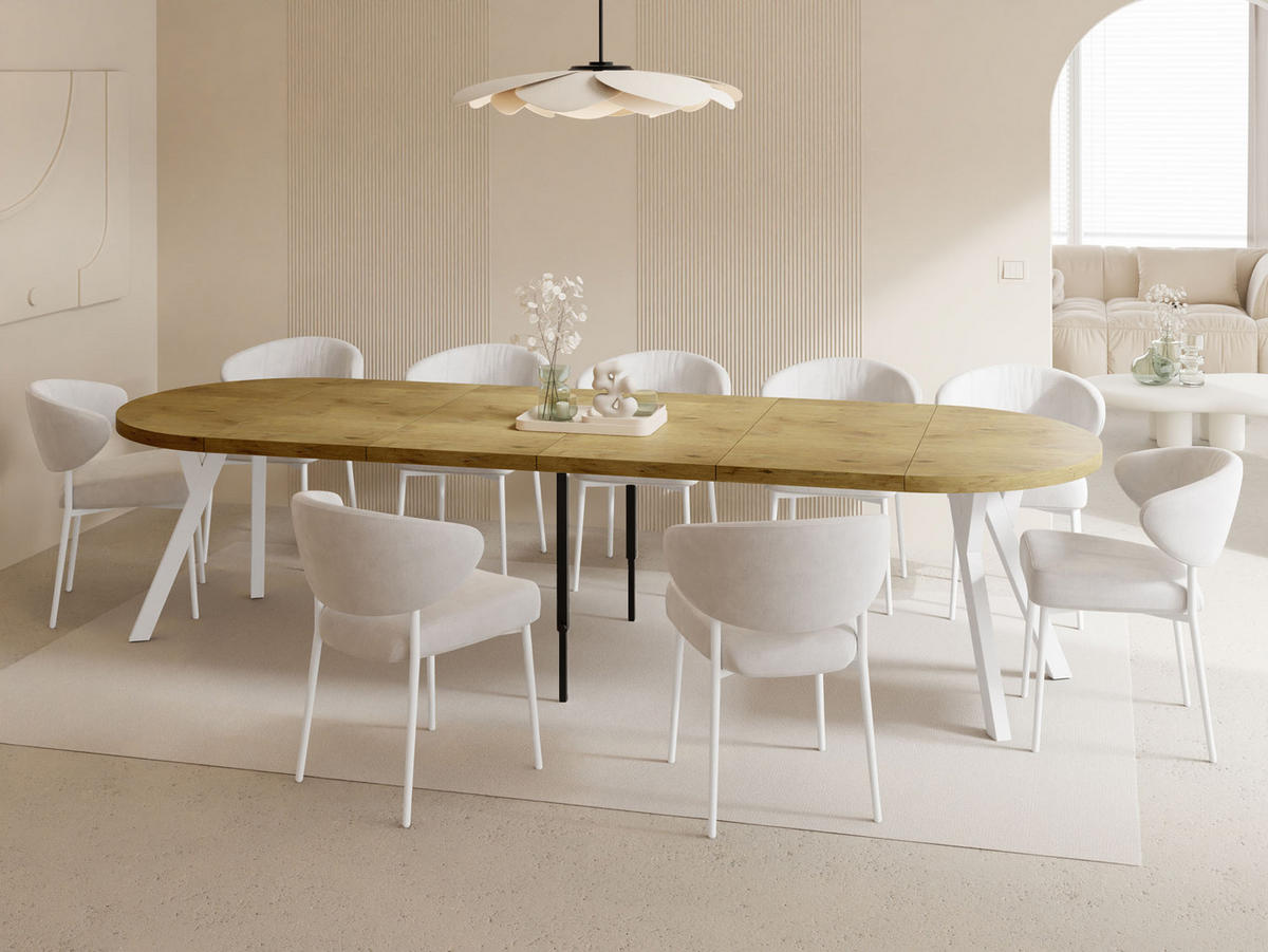 ESSTISCH Twixy XXL groß rund oval ausziehbar, Eiche Hell Braun 100-300/100/76 cm - Eichefarben/Weiß, Holz/Holzwerkstoff (100/100/76cm) - WFL GROUP