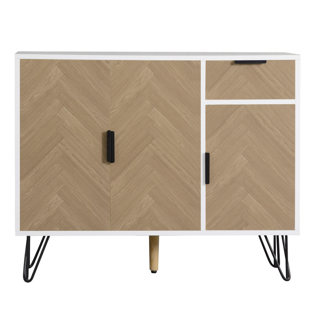 SIDEBOARD 90/30/71,5 cm weiß/Holzoptik aus MDF-Holzwerkstoff mit Stauraum - Weiß, Holzwerkstoff (90/71.5/30cm) - OKWISH