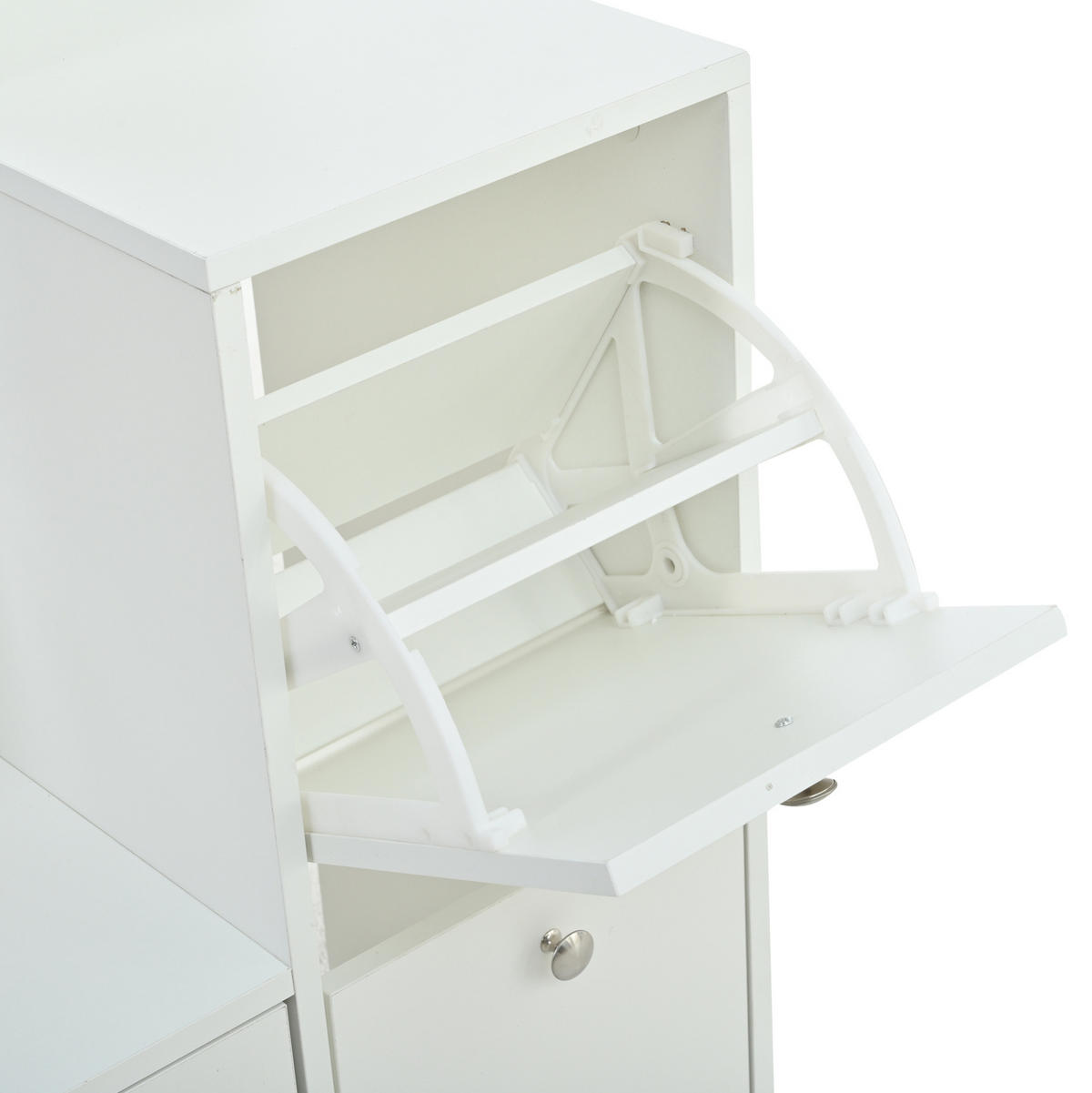 SCHUHSCHRANK aus Spanplatte 85x40x180cm in Weiß mit Spiegel - Weiß, Holzwerkstoff (85/180/40cm) - Modfu