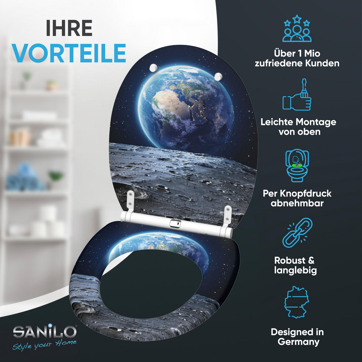WC-SITZ mit Absenkautomatik & Top Fix Earth - Schwarz, Holzwerkstoff (37.7/5.5/48cm) - Sanilo