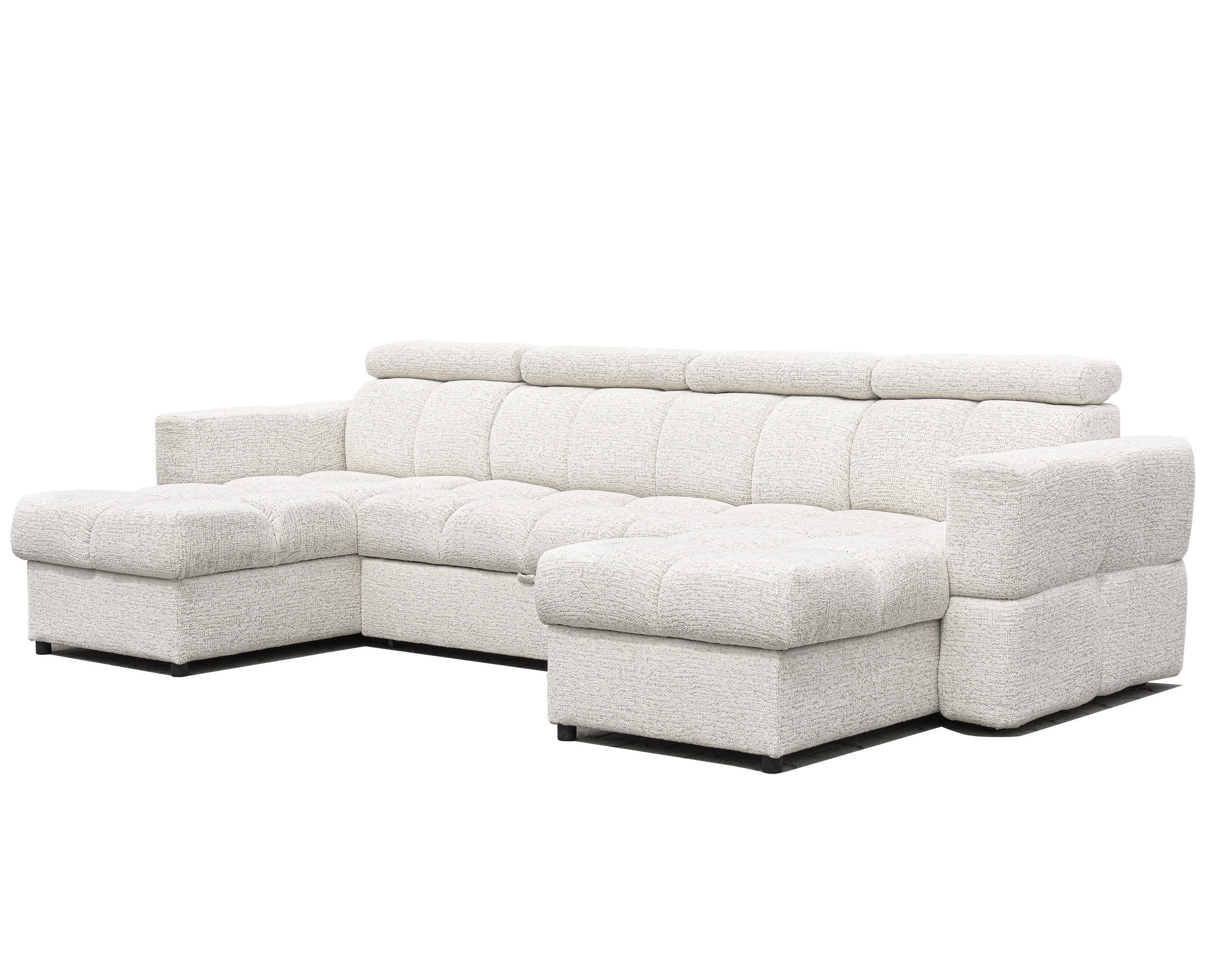 WOHNLANDSCHAFT BELUNO mit Schlaffunktion und Bettkasten Creme - Creme/Schwarz, Kunststoff/Textil (302/84/160cm) - Idohome