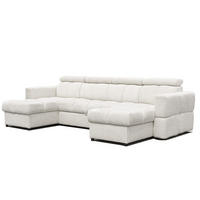 WOHNLANDSCHAFT BELUNO mit Schlaffunktion und Bettkasten Creme - Creme/Schwarz, Kunststoff/Textil (302/84/160cm) - Idohome