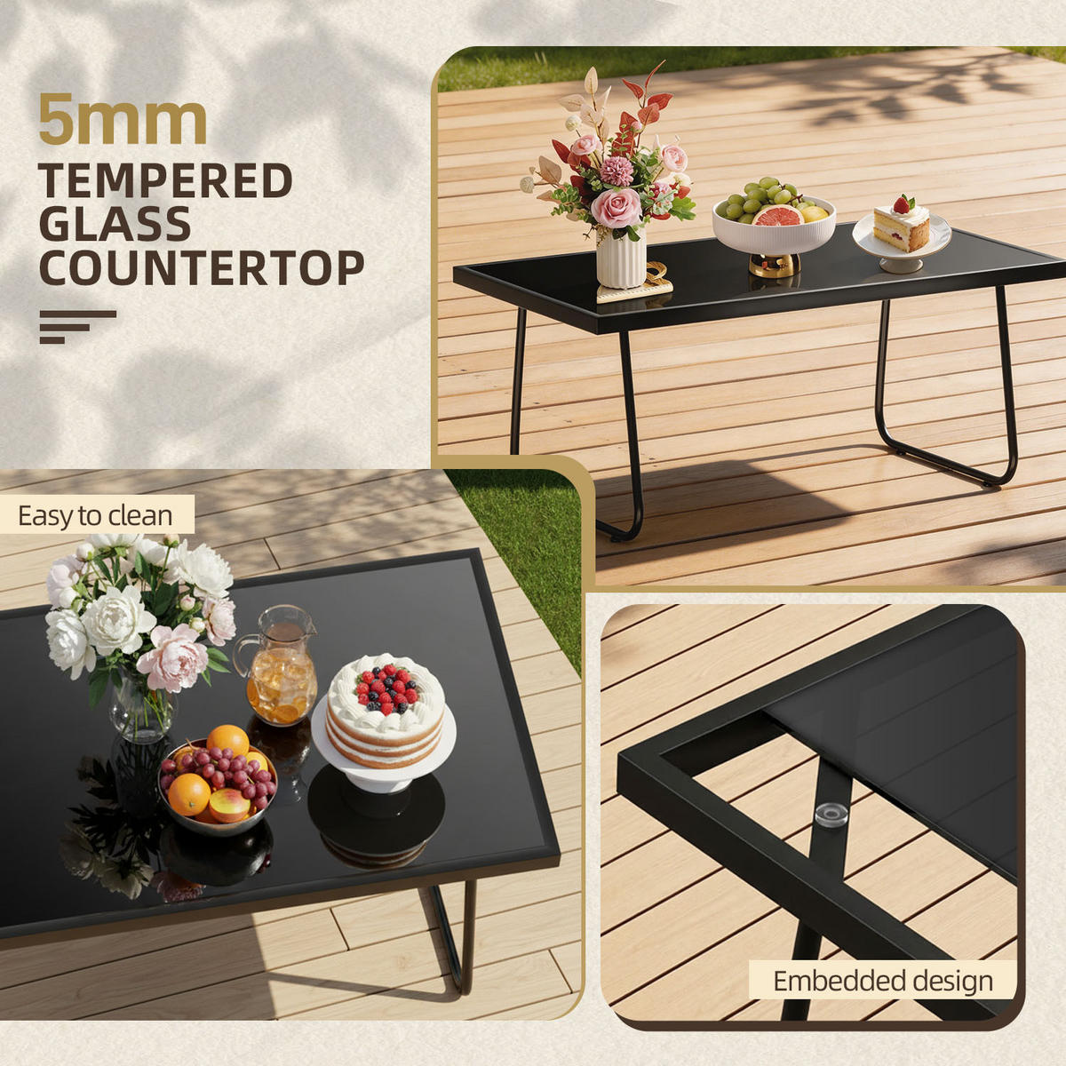 ECKSOFA Gartenmöbel Set 4tlg Schwarz Grau Loungeset - Dunkelgrau, Textil - Rattrix