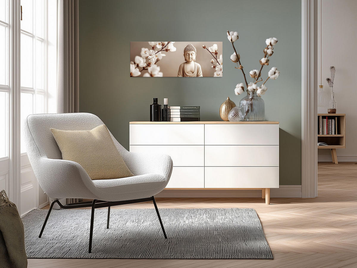 GLASBILD 80x30 cm Buddha Zen beige - Beige, Glas (80/30cm) - artissimo