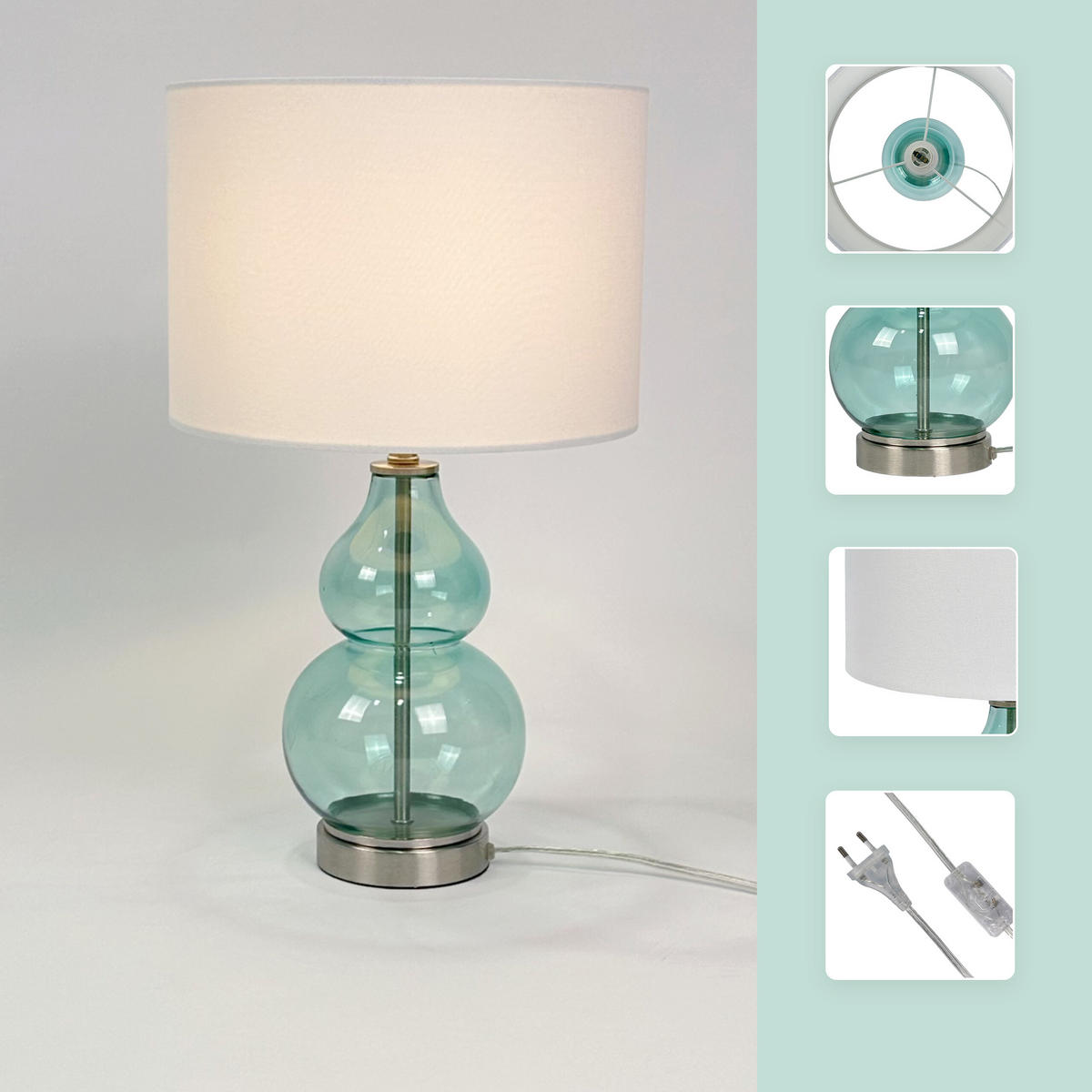 TISCHLAMPE - Multicolor, Glas/Textil (26/26/44cm) - Relaxdays