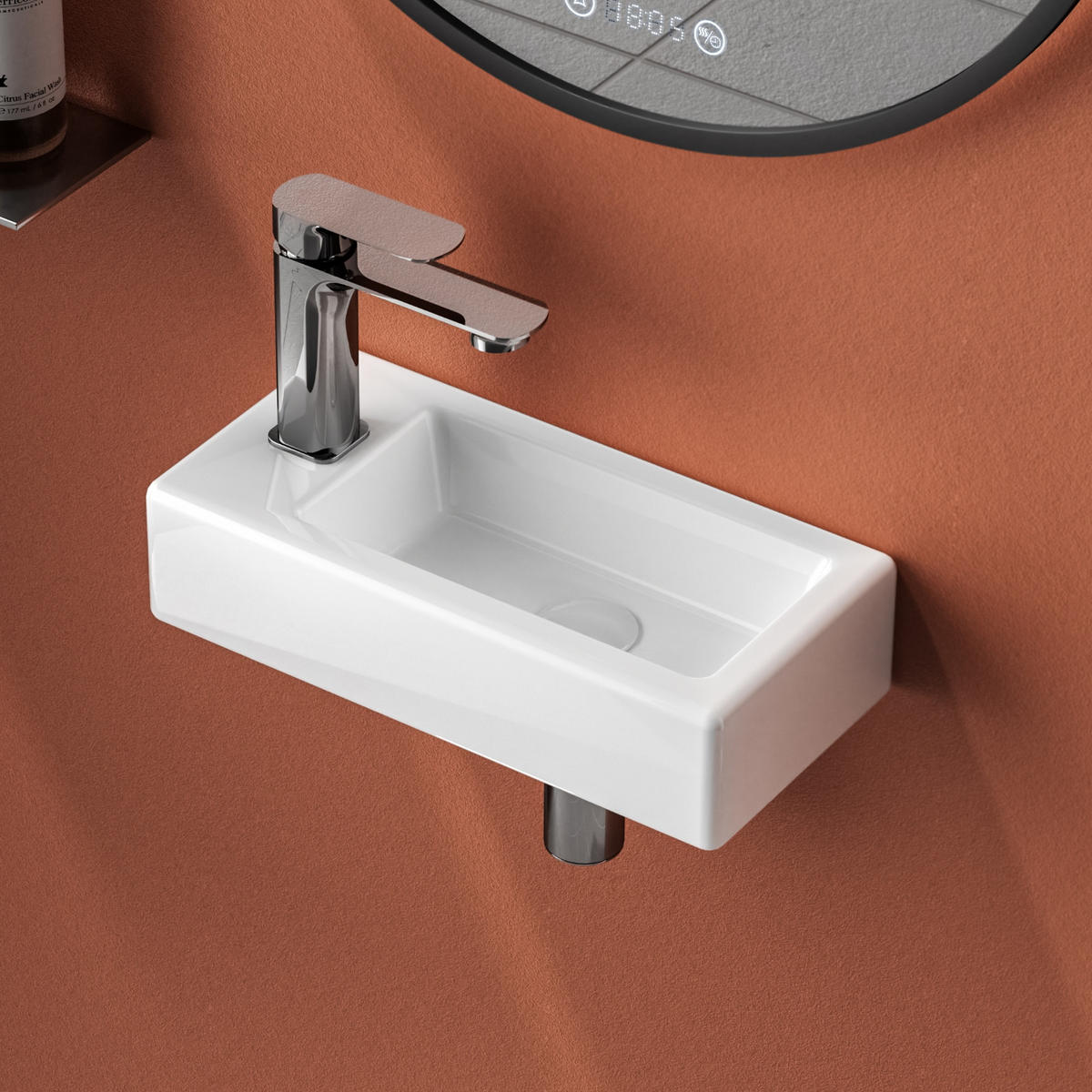 WASCHBECKEN Rechteckig Mit Hahnloch rechts Weiß 36,5 / 18 / 9 cm - Weiß, Keramik (36.5/9/18cm) - EMKE