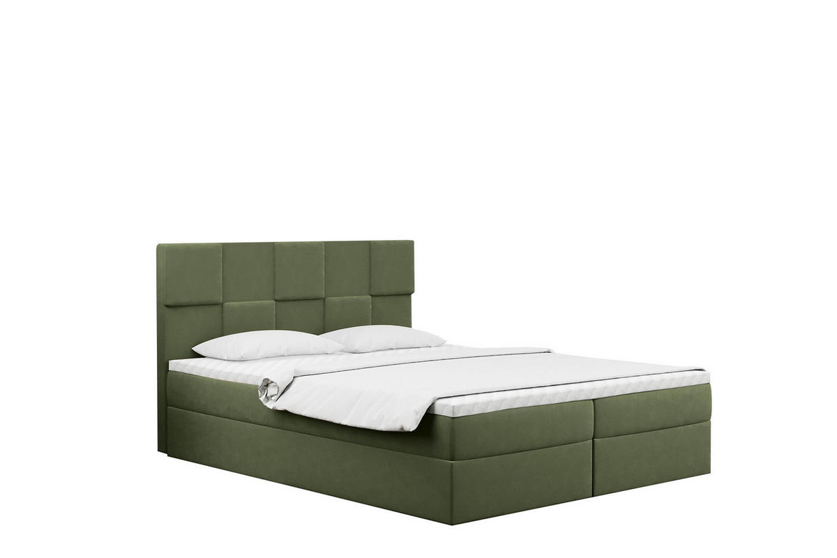 BOXBETT mit Bettkasten und Matratze CLARA Stoff Velvet Olive 200x200 cm H3-Bonell - Olivgrün, Holz/Textil (200/200cm) - Kaiser Möbel