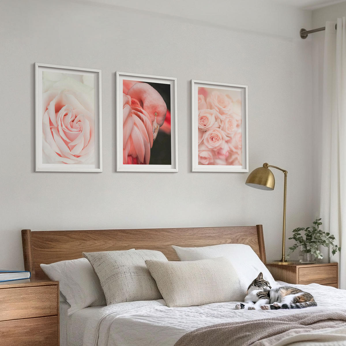 WANDBILDER 3er-Set - 40x60 cm Weißer Rahmen - Zartrosa Flamingos - Weiß, Kunststoff (40/60cm) - ArtPrintCave