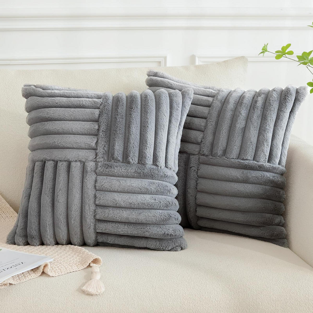 KISSENHÜLLE UNI Plüsch & Samt 45/45 cm - Grau, Textil (45/45cm) - Kaket