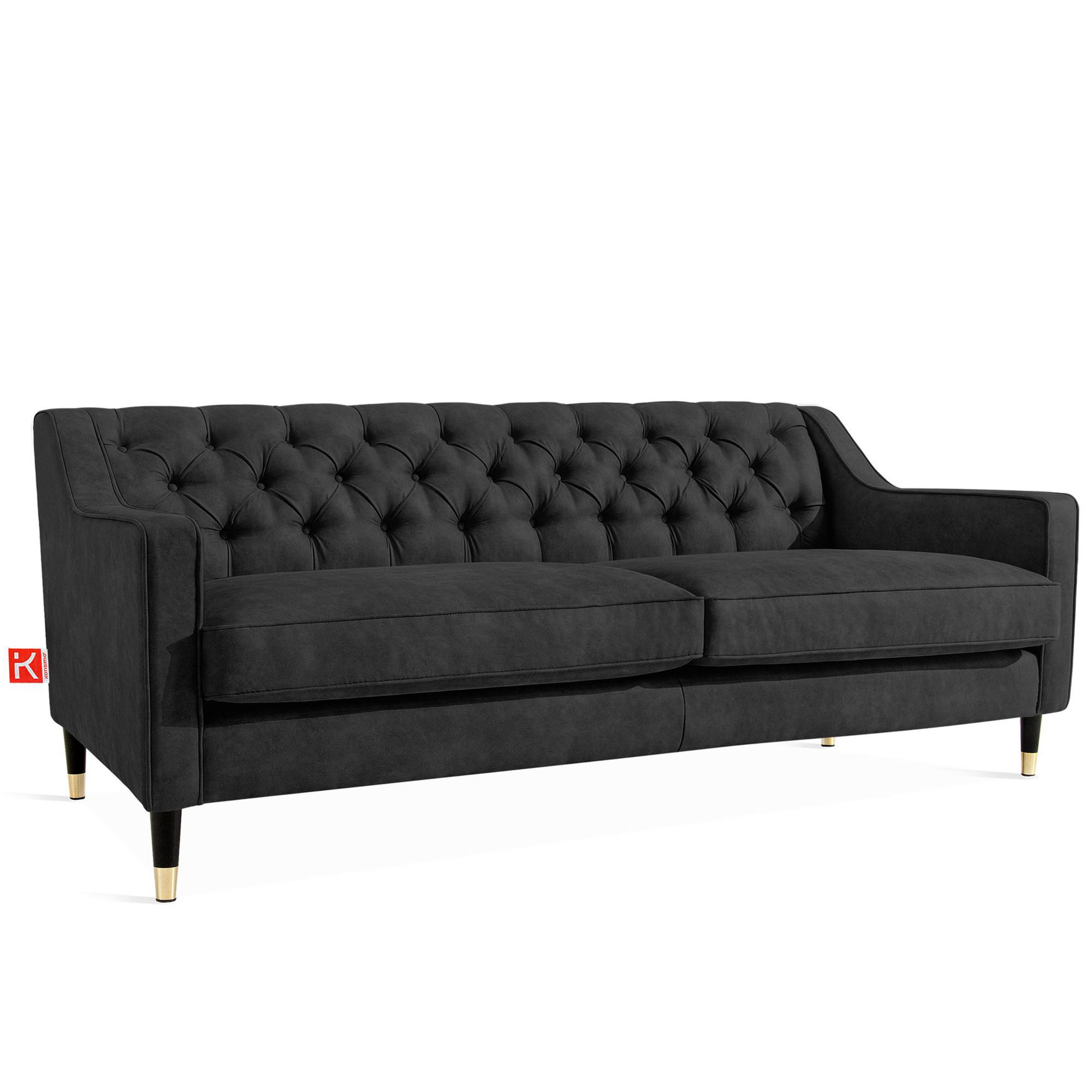 3-SITZER-SOFA NOMUS Velours, gesteppt, Anthrazit - Wengefarben/Anthrazit, Holz/Holzwerkstoff (192/78/80cm) - KONSIMO®
