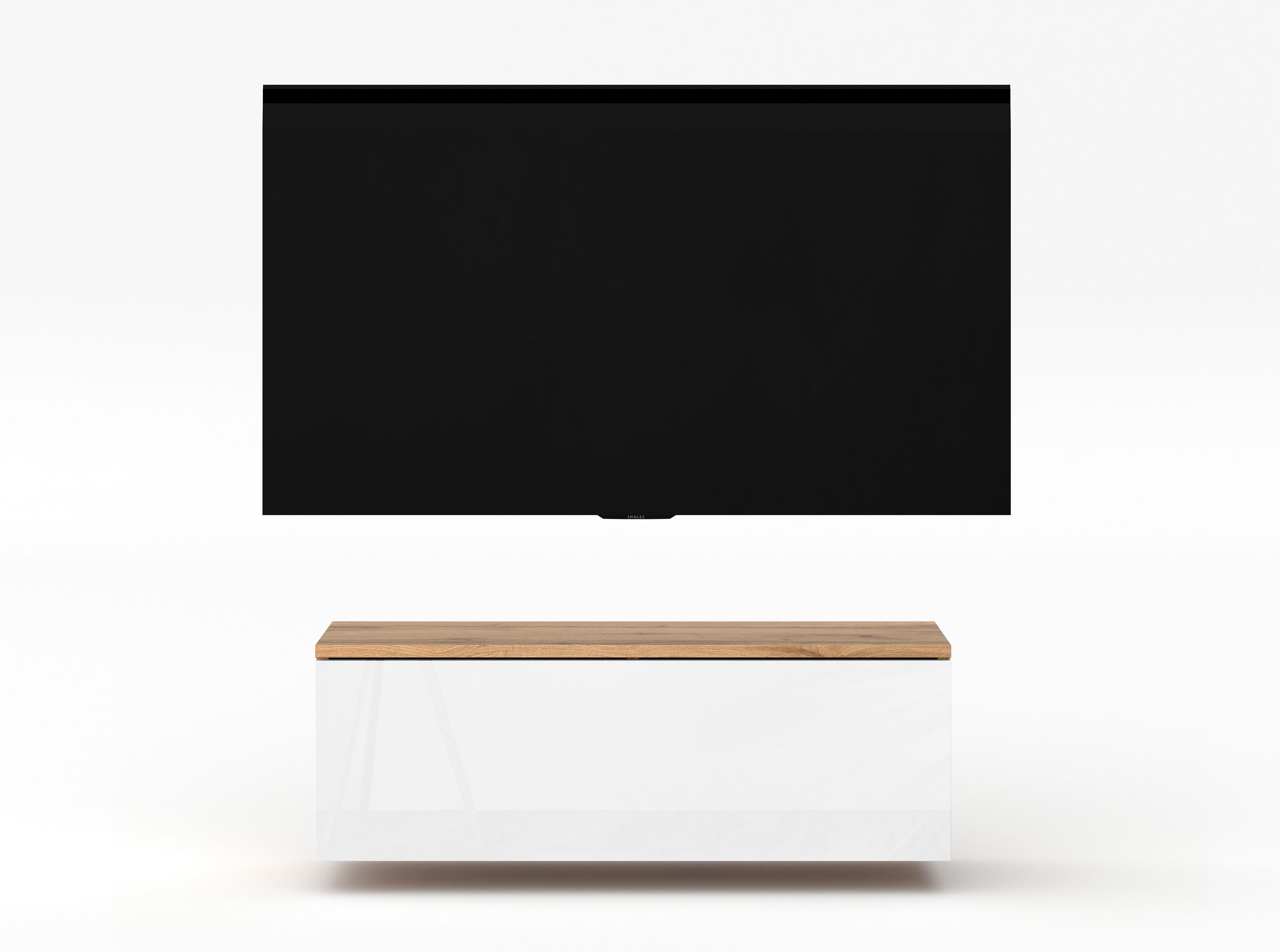 LOWBOARD Loriano 100 Eiche Wotan, Weiß Hochglanz 100/34/32 cm – TV Board - Braun/Weiß, Holzwerkstoff/Kunststoff (100/34/32cm) - AX Living