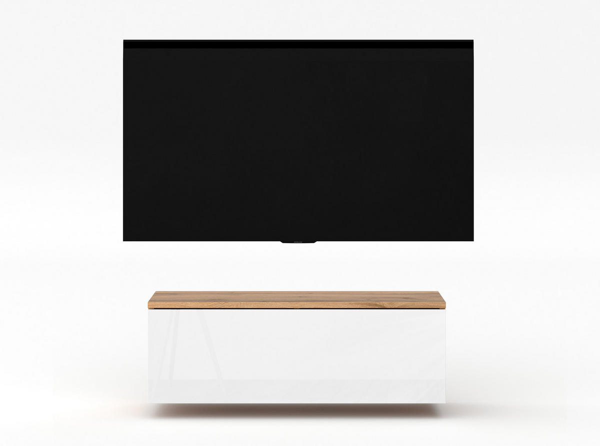 LOWBOARD Loriano 100 Eiche Wotan, Weiß Hochglanz 100/34/32 cm – TV Board - Braun/Weiß, Holzwerkstoff/Kunststoff (100/34/32cm) - AX Living