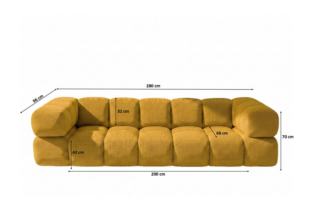 SOFA 4-SITZER, Strukturierter Premiumstoff Sonic, Senffarbe, Averro - Gelb, Holz (280/70/96cm) - Kaiser Möbel