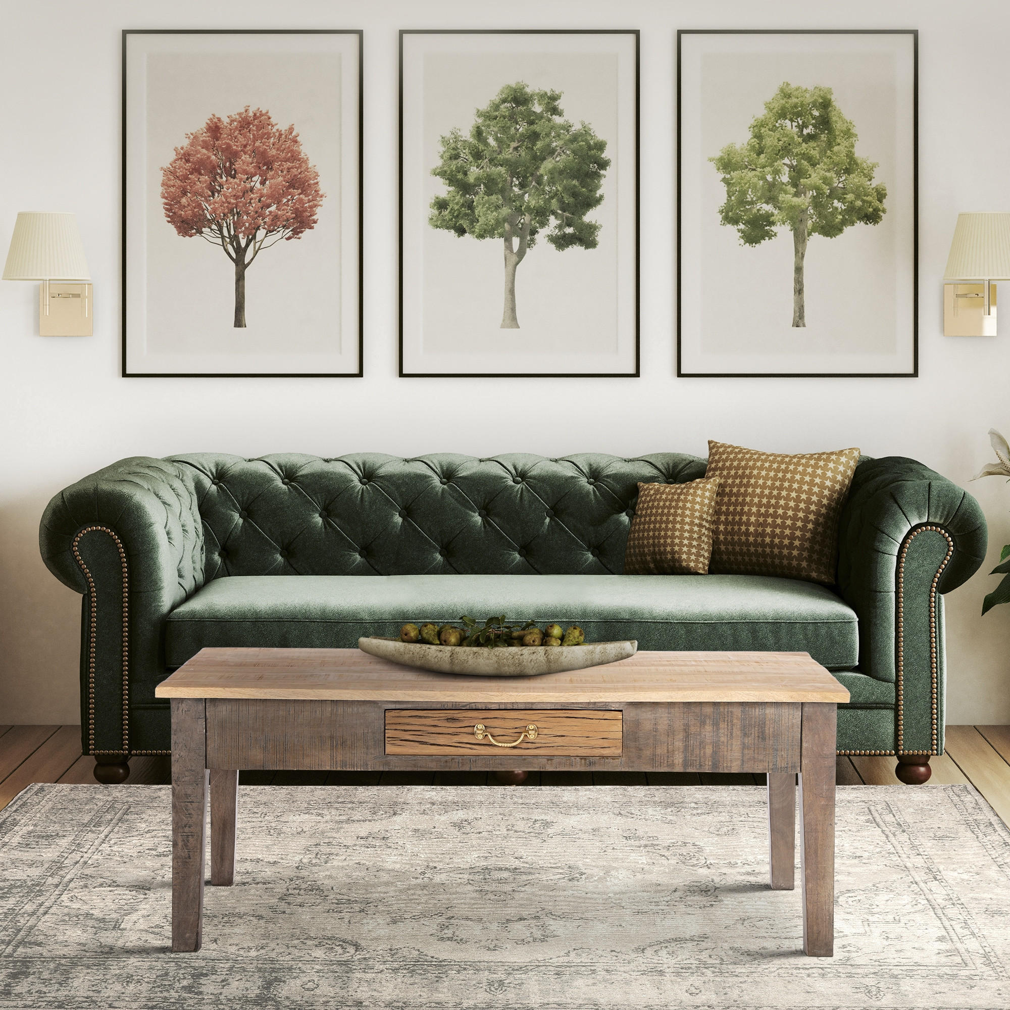 COUCHTISCH 117x70x45,5 cm Natur aus Mangoholz mit Schublade - Naturfarben, Holzwerkstoff (117/70/45.5cm) - WOMO-DESIGN