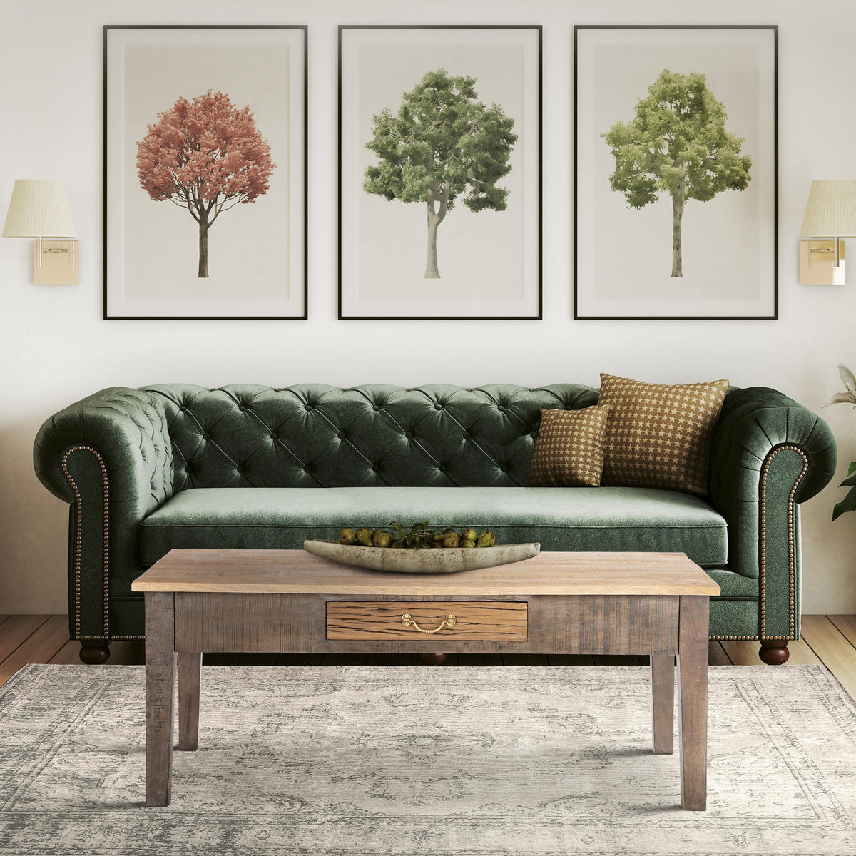 COUCHTISCH 117x70x45,5 cm Natur aus Mangoholz mit Schublade - Naturfarben, Holzwerkstoff (117/70/45.5cm) - WOMO-DESIGN