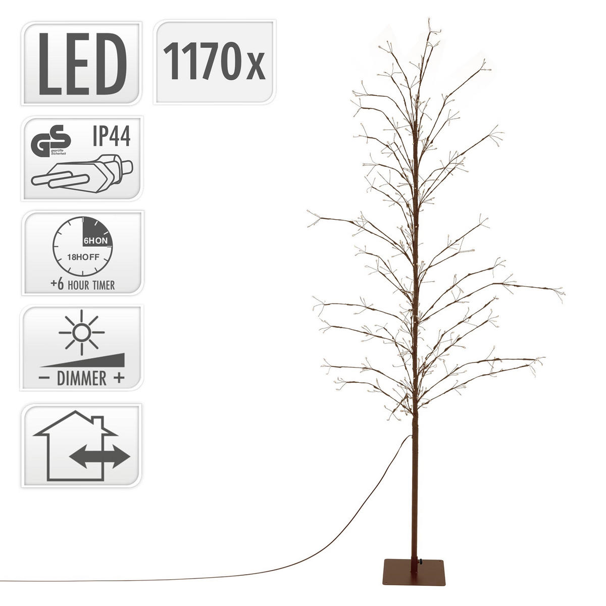 LED BAUM Outdoor Lichterbaum 180 cm Weihnachtsbeleuchtung Weihnachtsdeko 1170 LEDs Warmweiß Innen/Außen - Braun, Metall (85/180/85cm) - ECD-Germany
