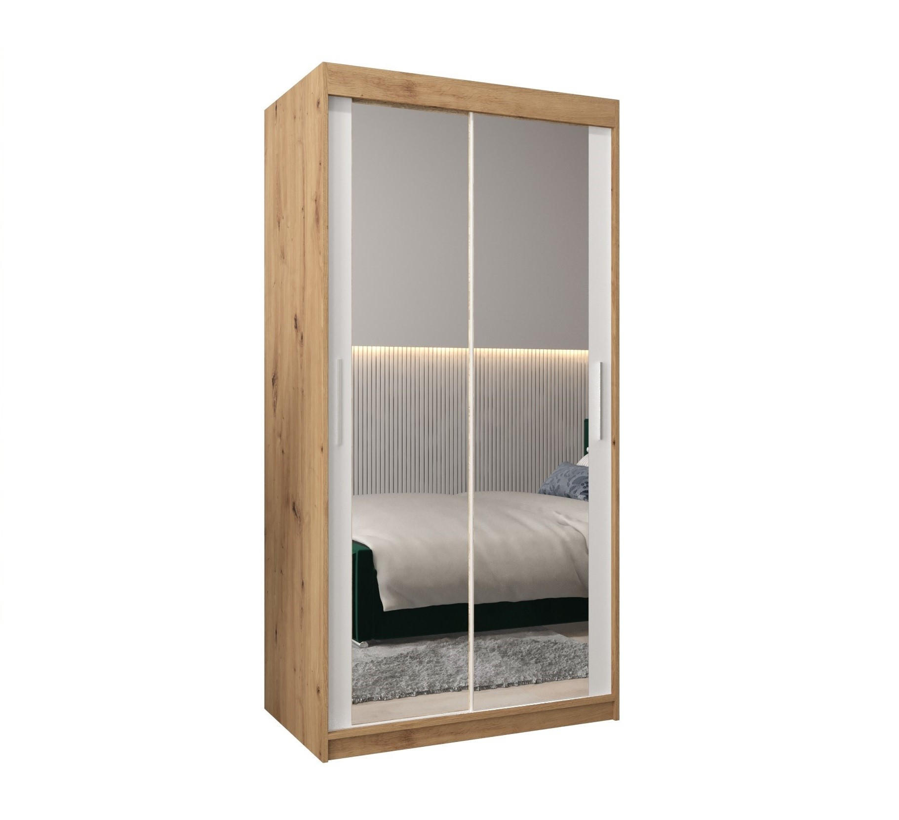 Abiks Möbel Schwebetürenschrank Eiche Artisan 100x200x62 cm