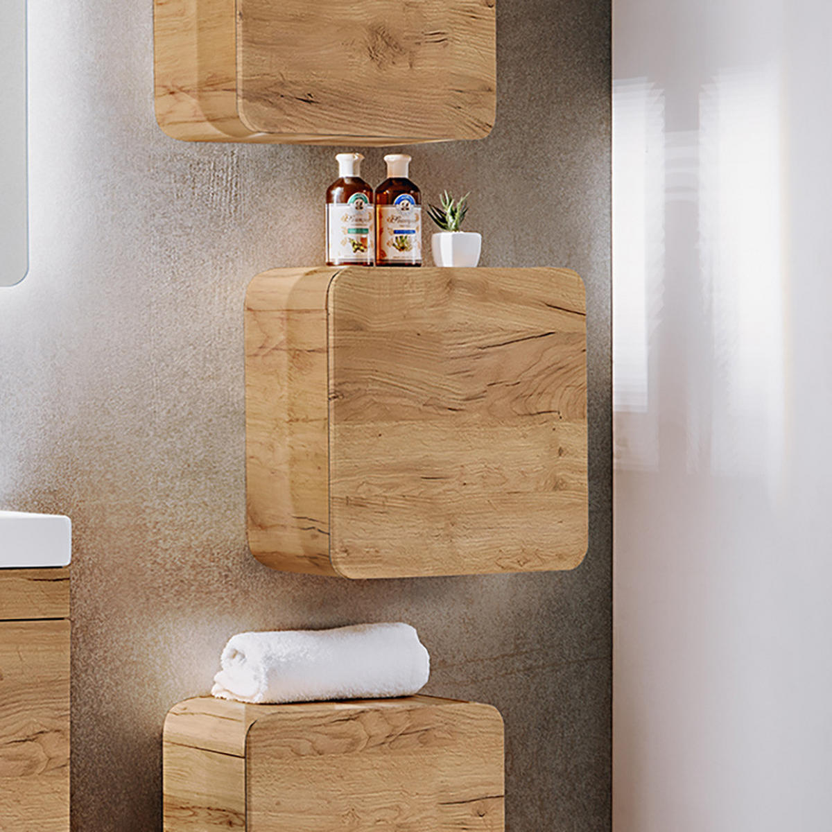 BADMÖBEL-SET 5-TLG. Luton-56 - Braun, Holzwerkstoff (95/195/22cm) - Lomado