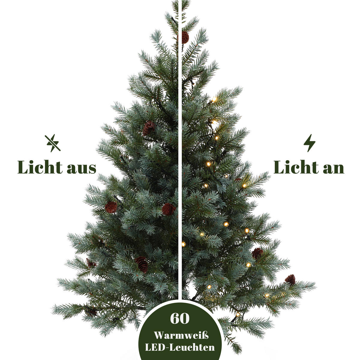 KÜNSTLICHER Weihnachtsbaum mit Beleuchtung 90 cm, Schwarzer Kunststofftopf - Grün, Kunststoff (63/90/63cm) - Hometopia
