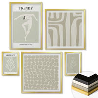 WANDBILDER 5er Set - 50x50 cm & 20x30 cm & 40x60 cm Goldrahmen - Pflanzen- und geometrische Muster - Goldfarben, Kunststoff (40/60cm) - ArtPrintCave