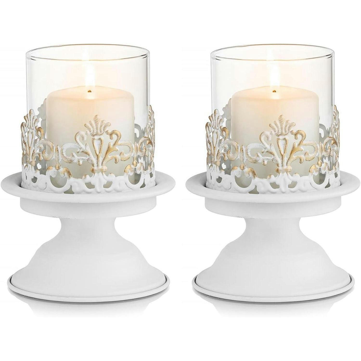KERZENSTÄNDER 2-teiliges Set Weiß Antik Metall mit Glas - Multicolor, Metall (10.5/16/10.5cm)