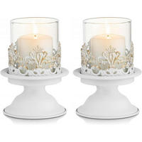 KERZENSTÄNDER 2-teiliges Set Weiß Antik Metall mit Glas - Multicolor, Metall (10.5/16/10.5cm)