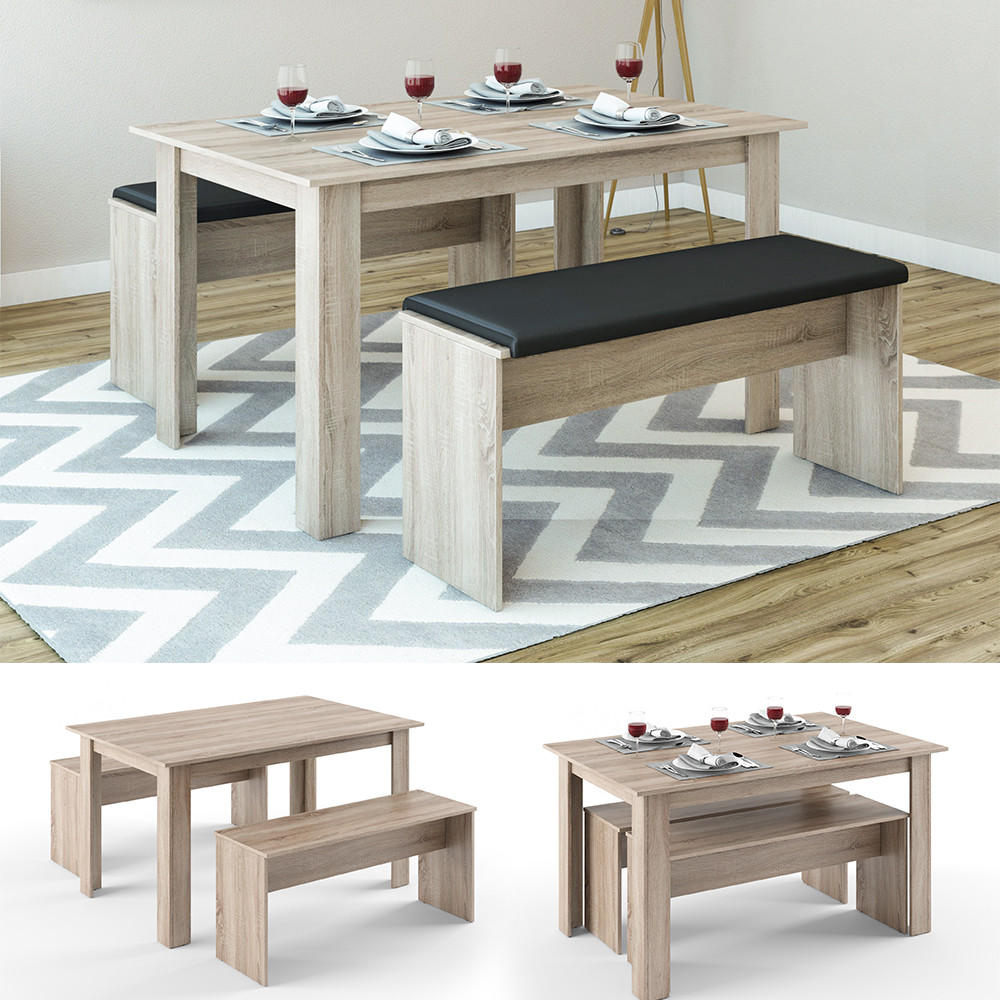 ESSTISCH SET Sentio Sonoma 90 x 140 cm mit 2 Bänken - Sonoma Eiche, Holzwerkstoff (140/76/90cm) - Vicco