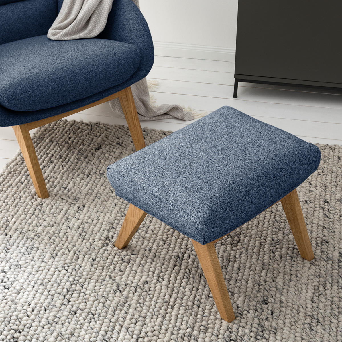 POLSTERHOCKER - Blau/Eichefarben, Eichenholz/Textil (54/41/41cm) - home24