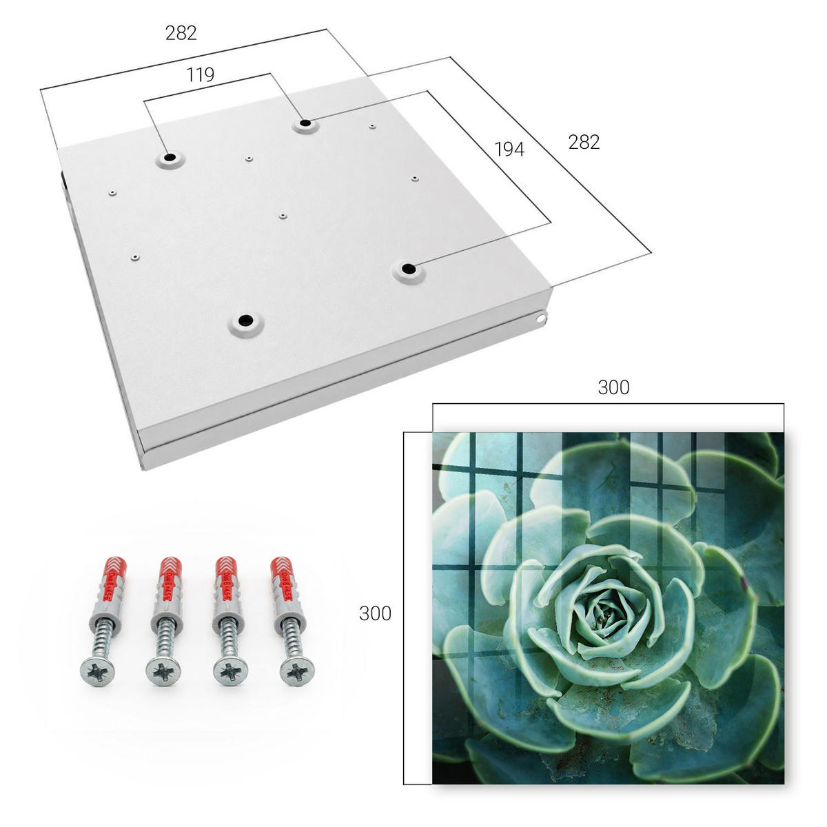 SCHLÜSSELBOX Weiß 30x30 cm – Türöffnung nach rechts - Grüne Rosette - Grün, Metall (30/30/5cm) - TULUP