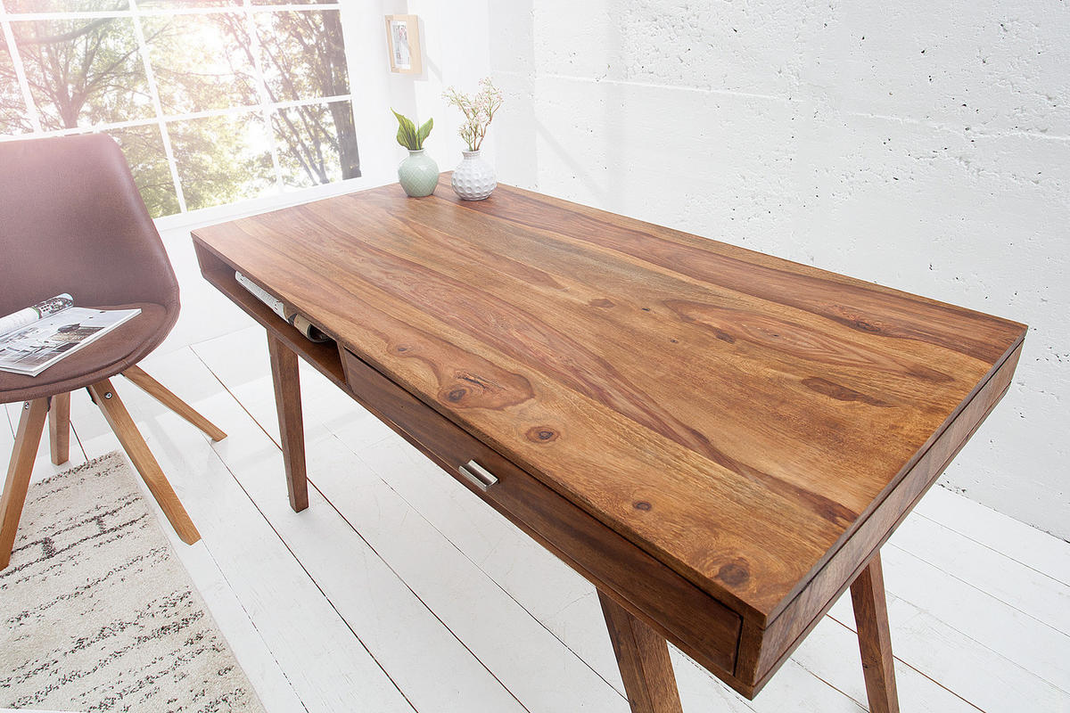 SCHREIBTISCH RETRO Sheesham Natur 120 cm - Braun, Holz (60/117/76cm) - riess-ambiente