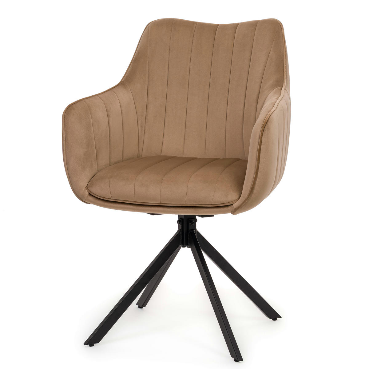 STUHL PIANO drehbar gepolsterter mit Steppung - beige - Velour - Beige/Schwarz, Textil/Metall (59/88/61cm) - NEW HOME