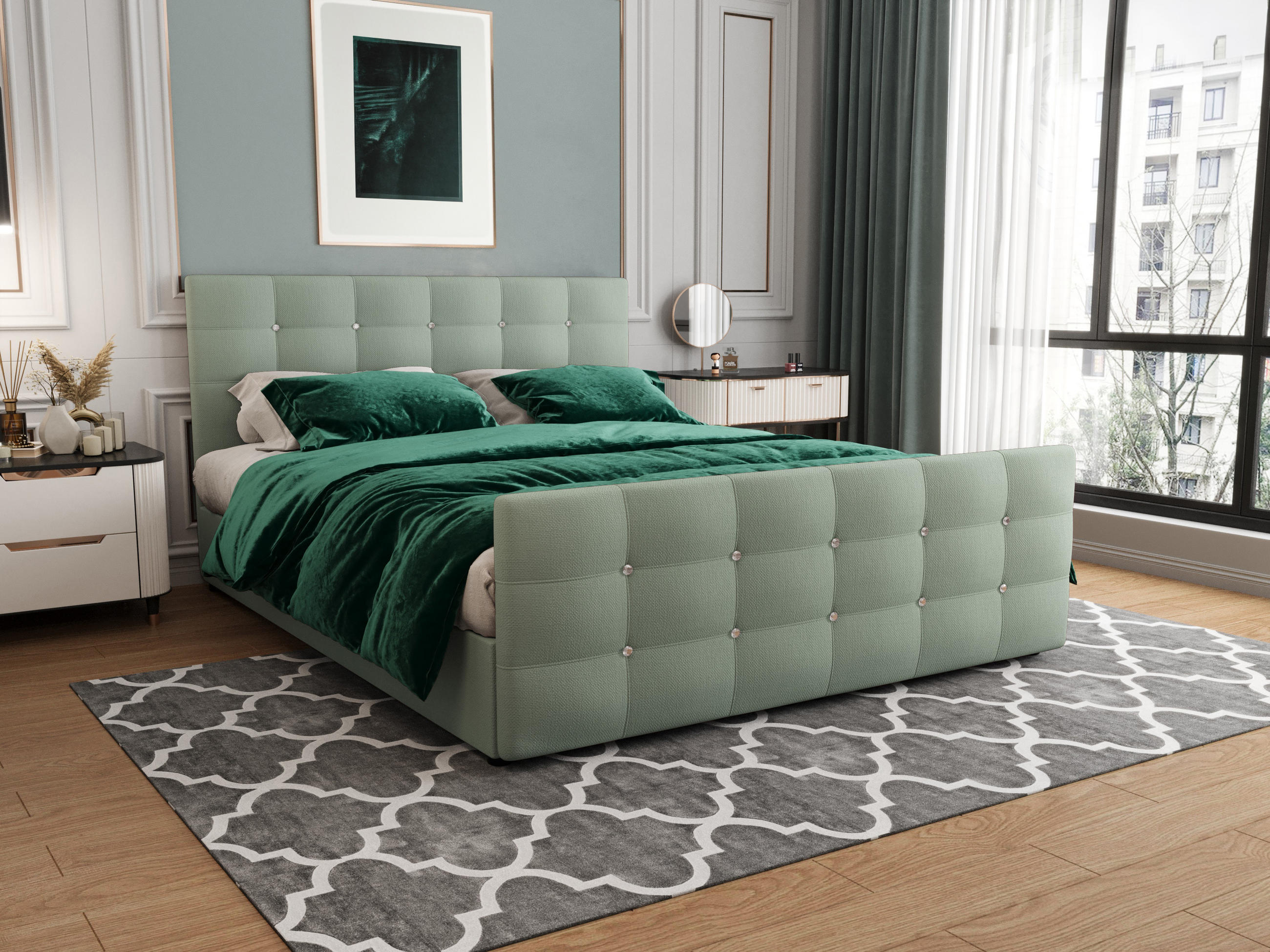 BOXBETT KLEO 180x200, mit Matratze H3, Bonell und Topper, Cosmic 16 - Hellgrün, Holz/Kunststoff (180/200cm) - Bedante